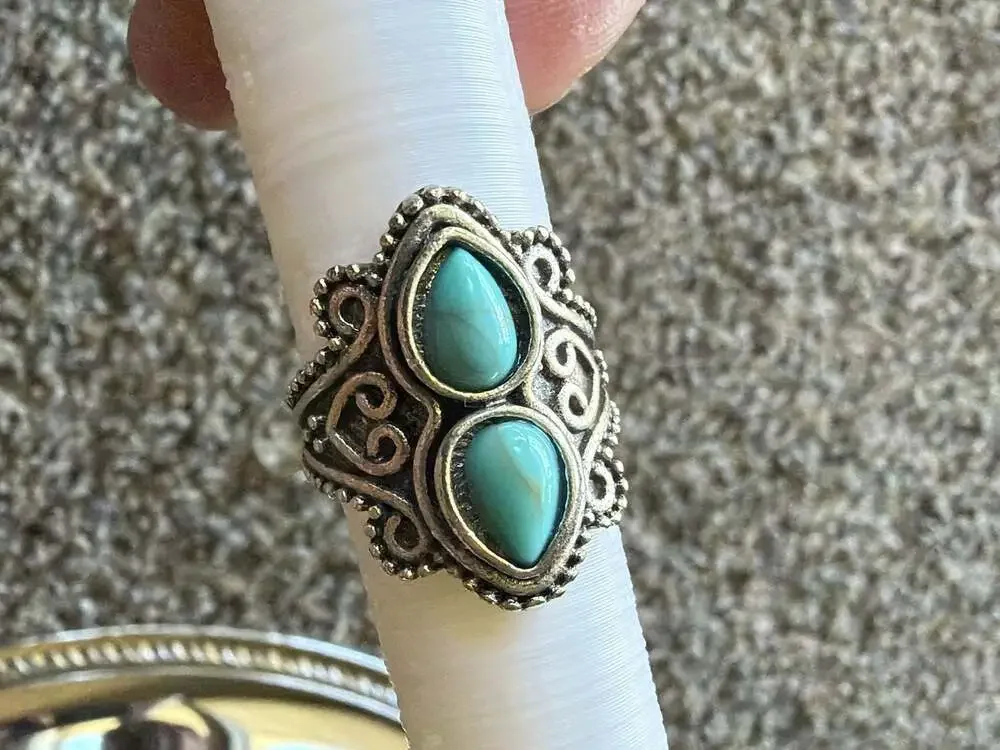 Set of 3 Vintage-Style Turquoise Tone Fashion Rings - Picture 3 of 5
